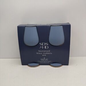 SDS Lot of 2 Stemmed Silicone Wine Goblets Unbreakable Blue New Boating Pool